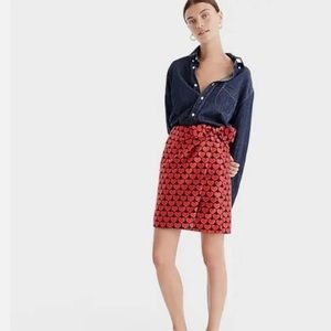 J. Crew wrap skirt in jacquard hearts with side bow.